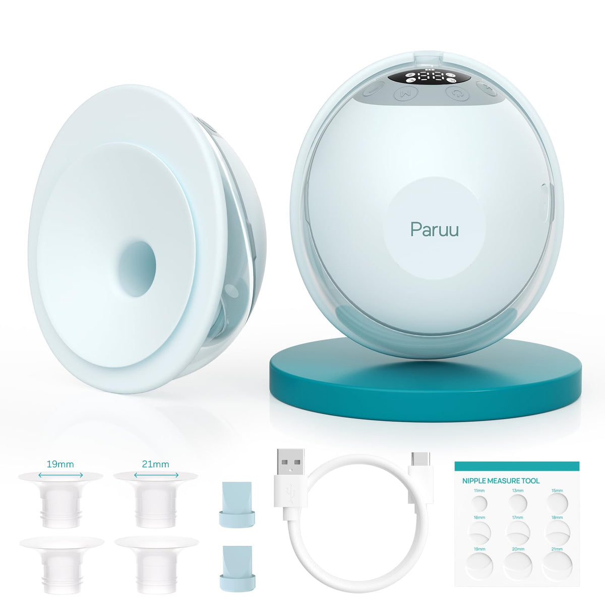 Paruu P20 wearable breast pump in side view for hands-free use
