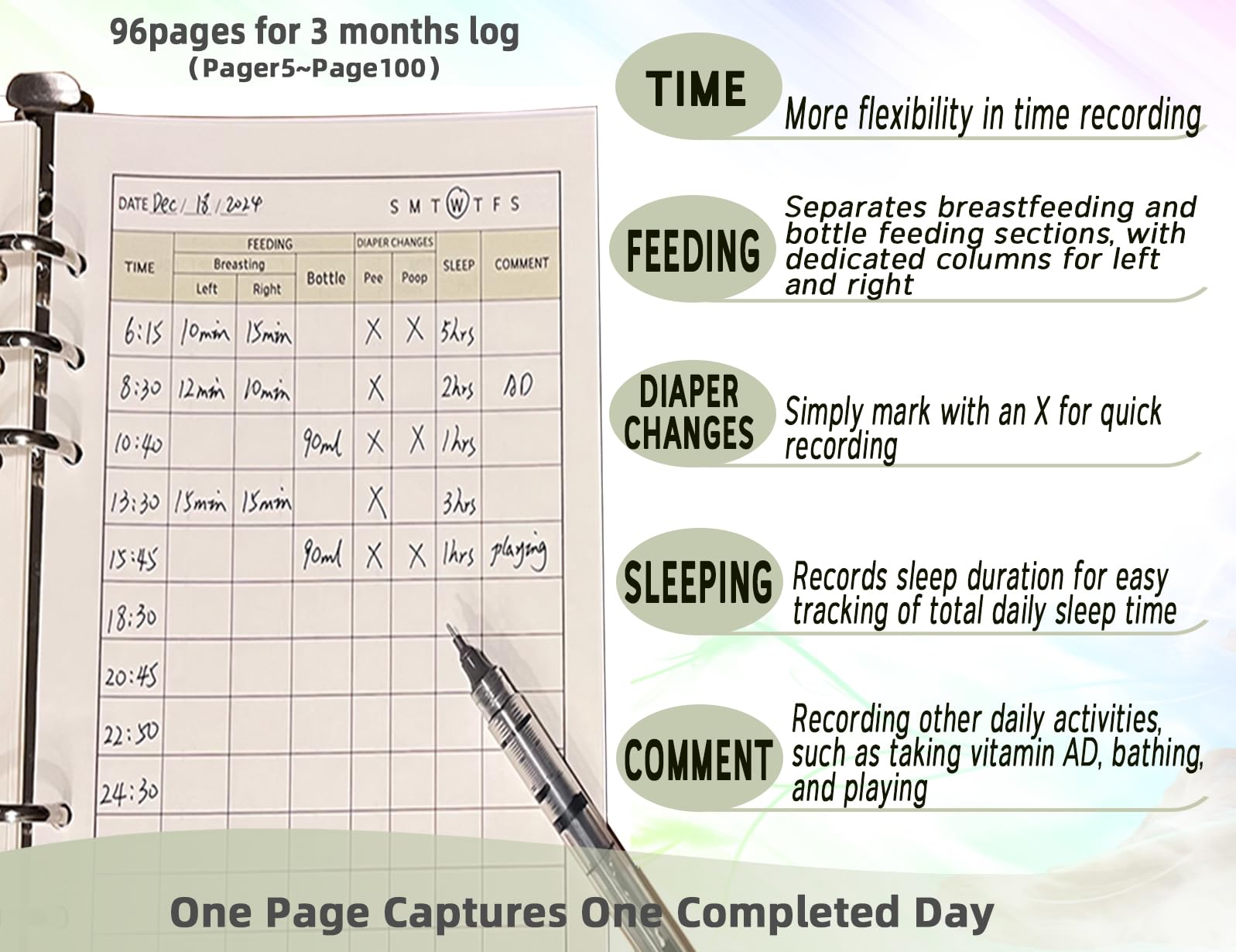 Parxara log book layout showing simple daily entries and checklists