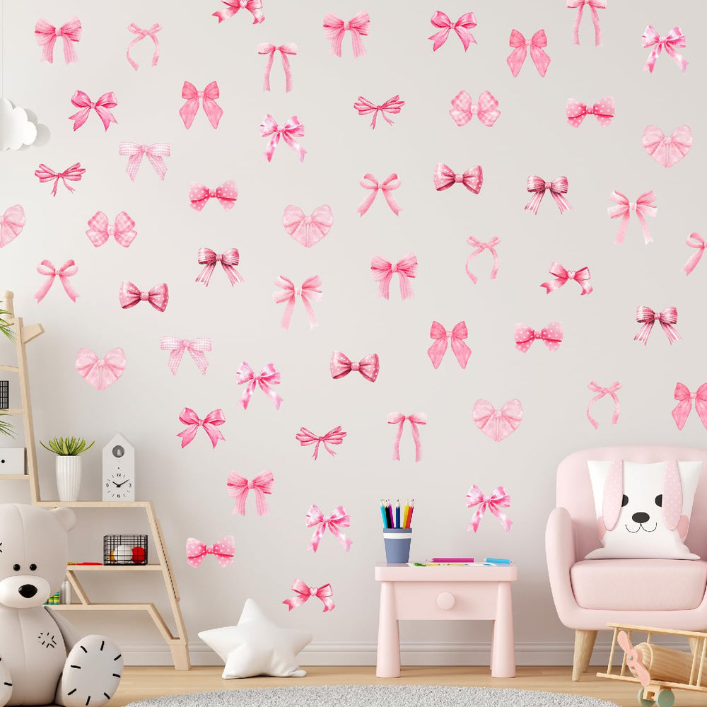 Pasonly pink watercolor bow wall sticker; adds soft nursery decor.