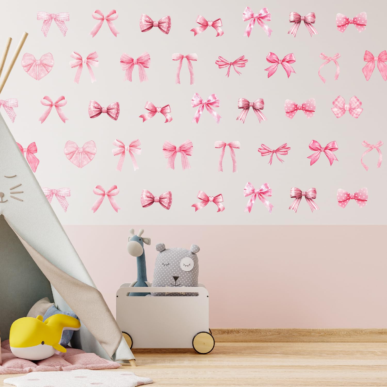 Pasonly pink watercolor bow wall sticker is fade-resistant for long-lasting classrooms.