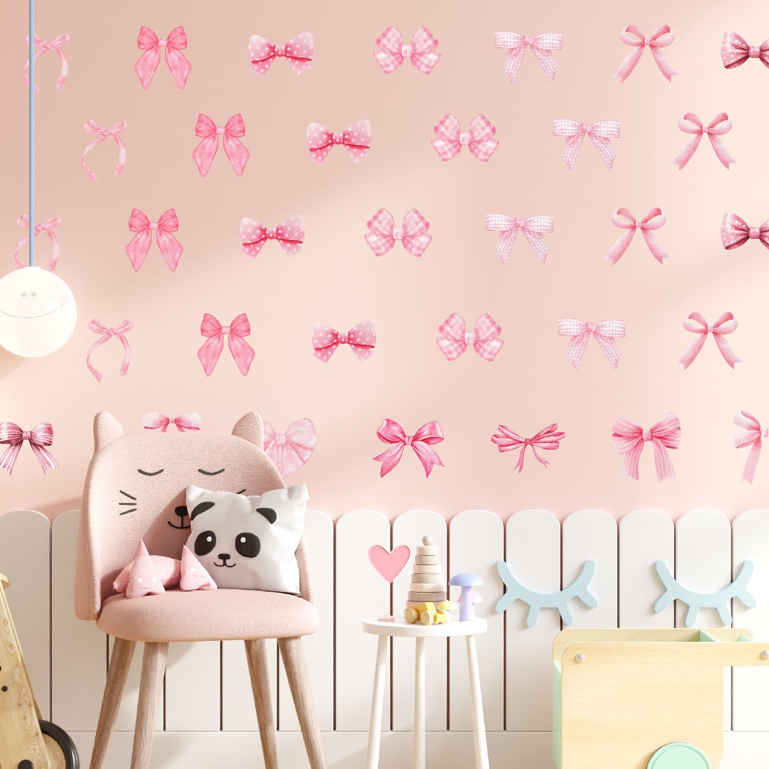Pasonly pink watercolor bow wall sticker helps create romantic accent walls.
