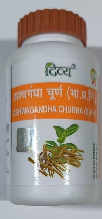 Patanjali Ashwagandha Churna closeup powder for ritual use.