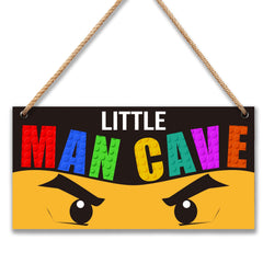 Patcate Little Man Cave sign in natural wood measuring 6x12 inches, ready to hang.