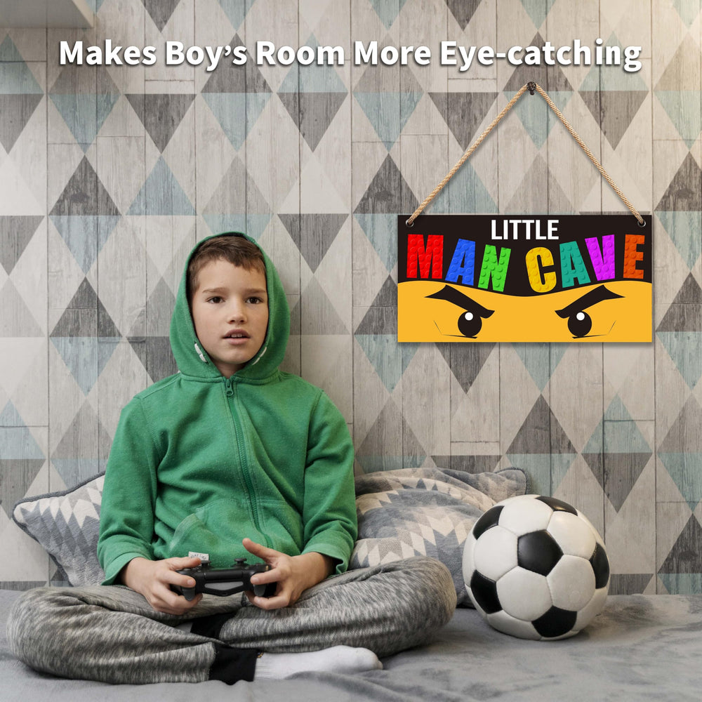 Patcate Little Man Cave wood sign with visible grain for wall hanging.