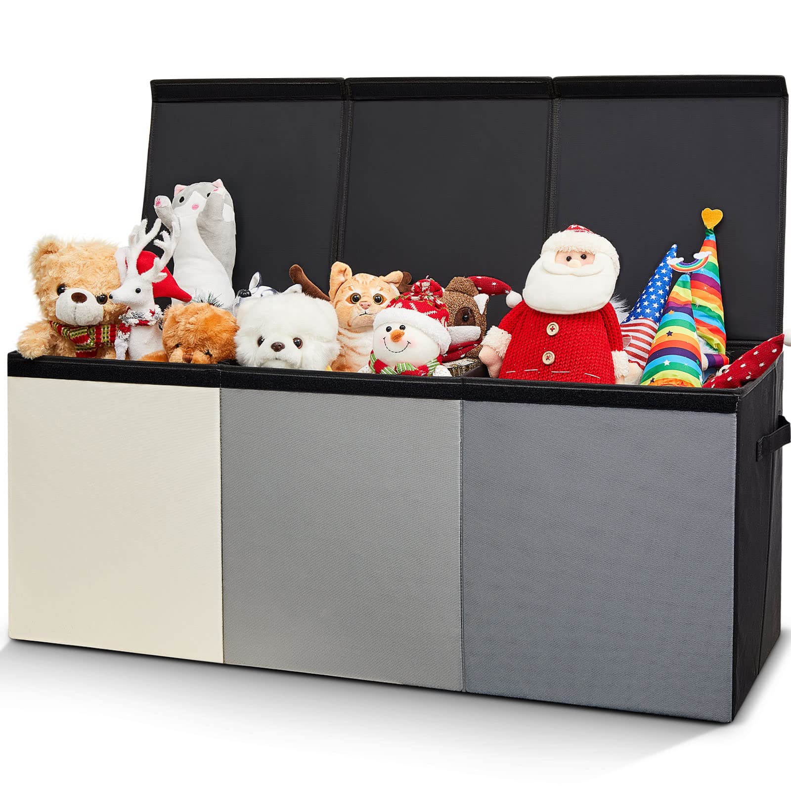 Patelai extra-large toy box chest with three flip lids for organized playroom storage.
