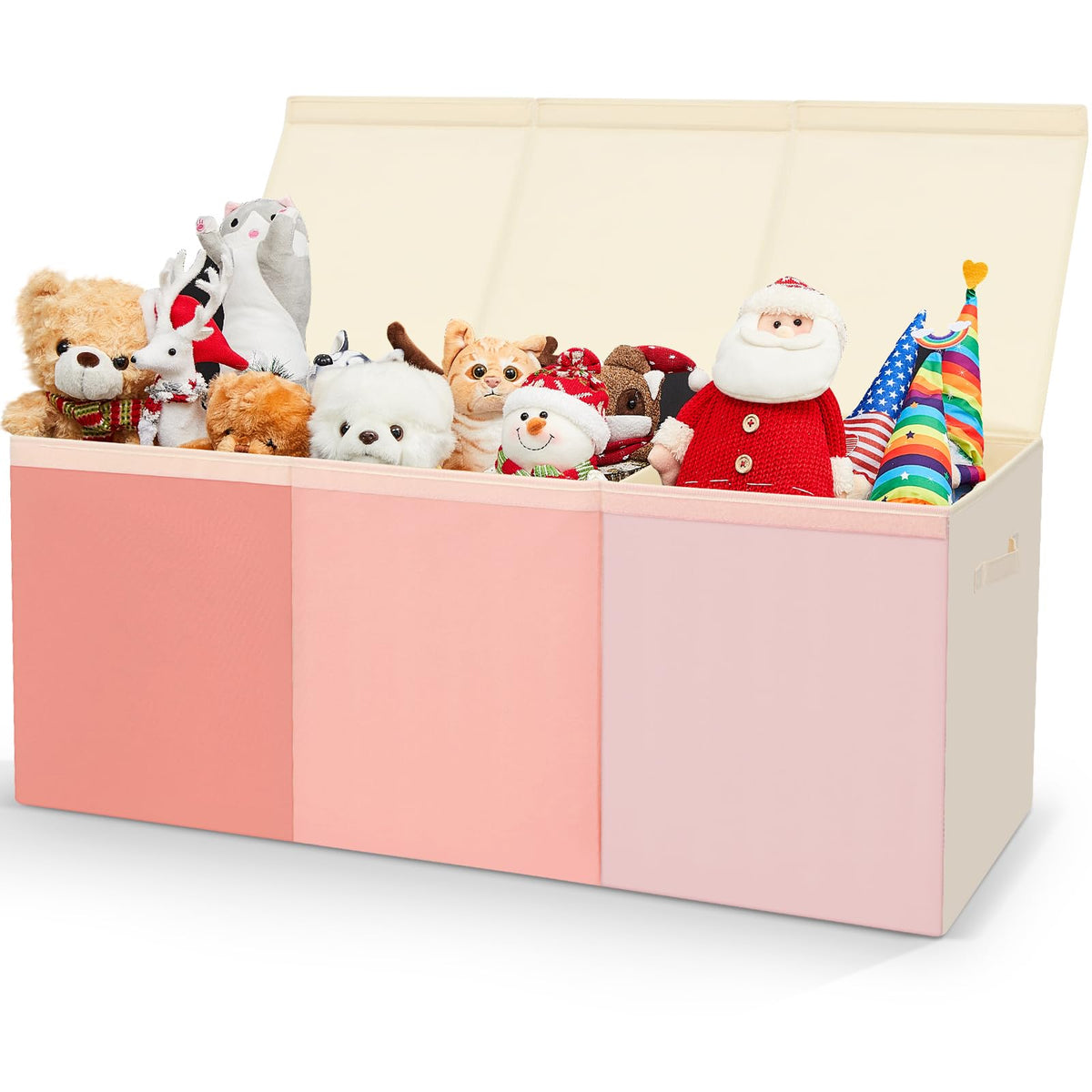 Patelai extra large pink toy box with three lids keeps toys organized and dust-free.