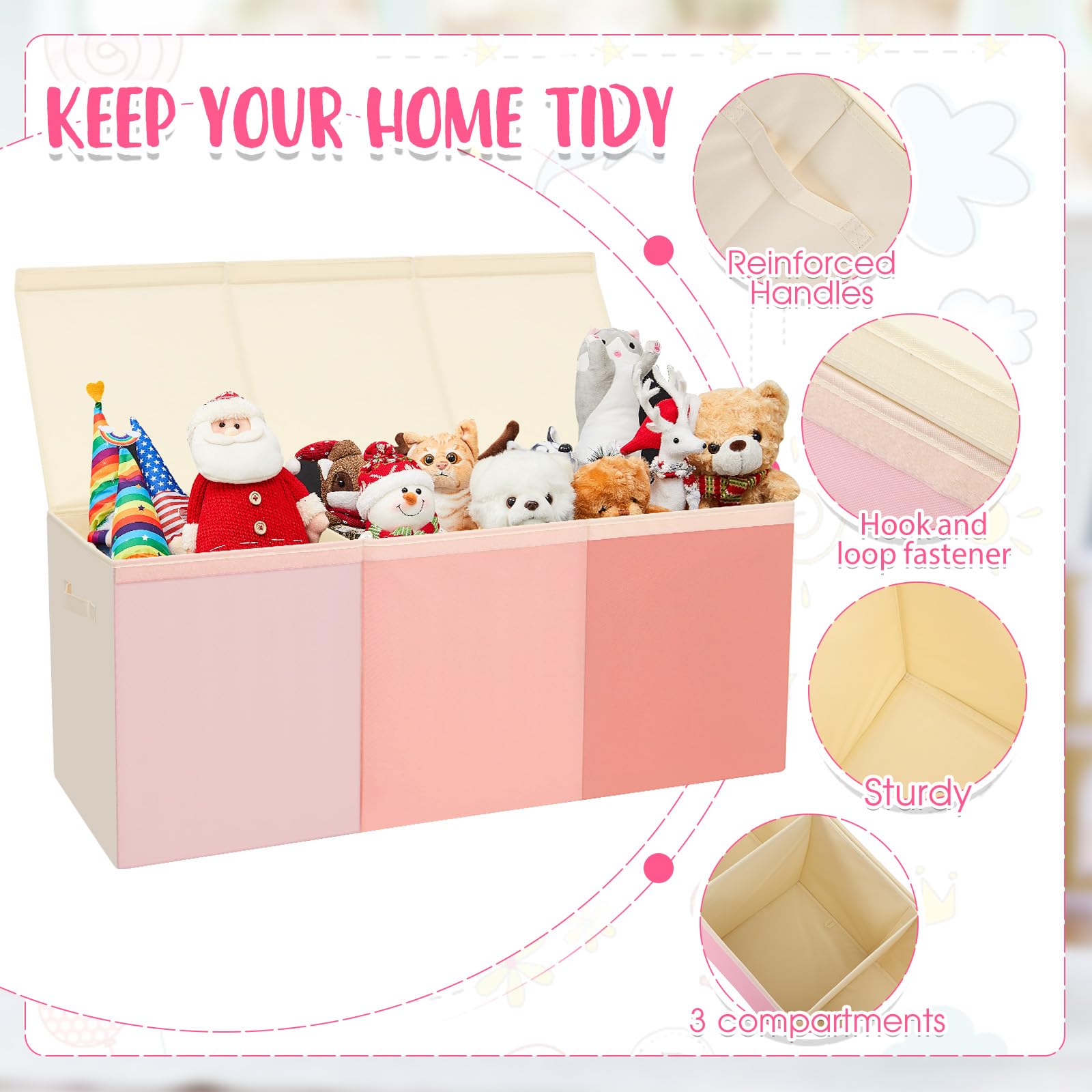 Patelai large toy bin with removable dividers for simple organization.