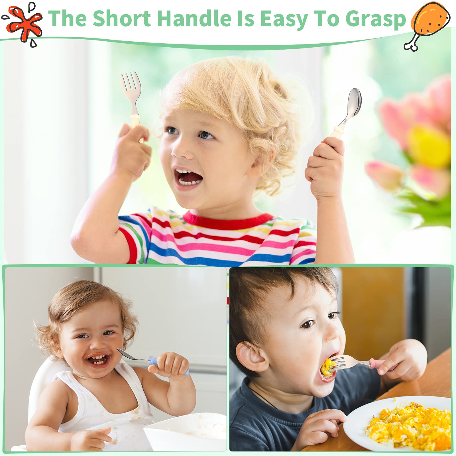 Patelai utensils in use; kid self-feeding with comfortable grip