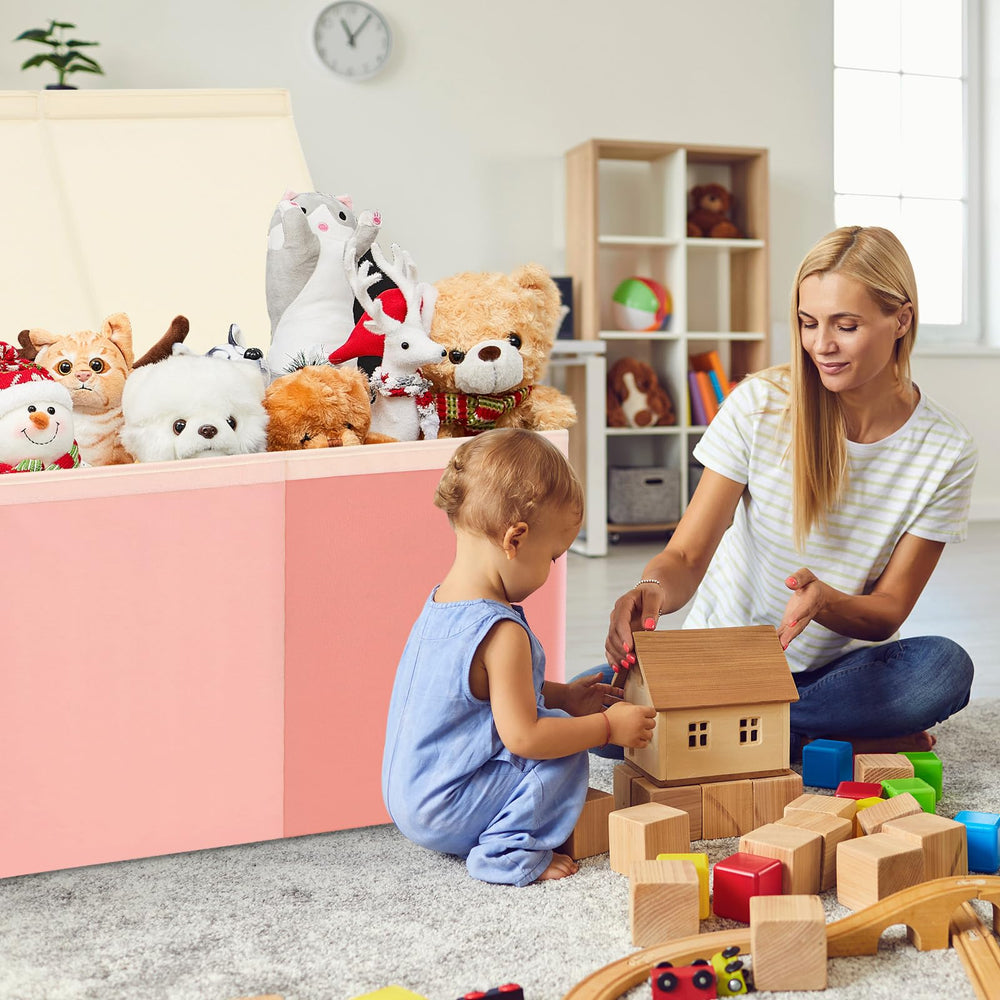 Patelai toy box offers easy access with three lids for quick toy retrieval.