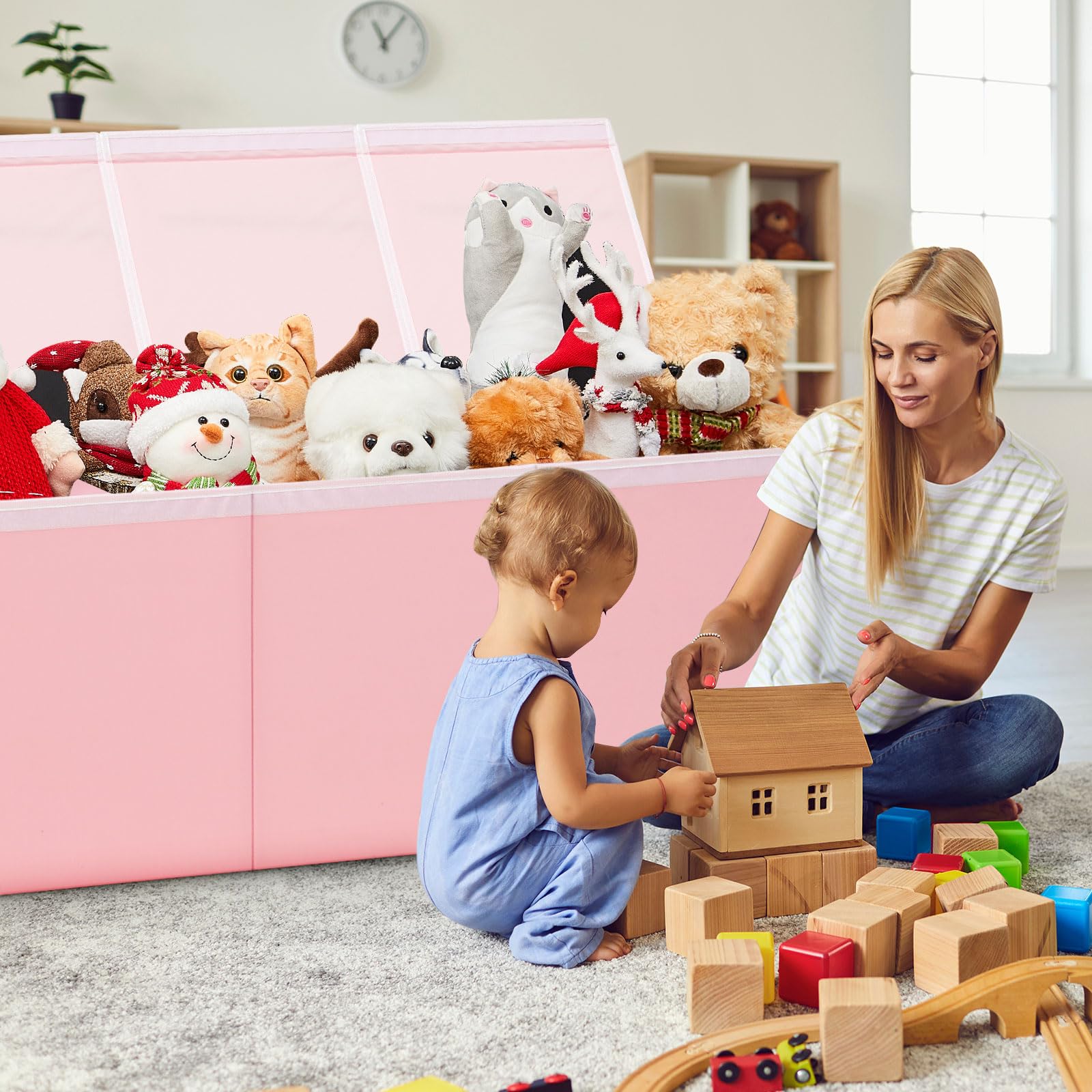 Patelai toy box in living room complements decor while tidying