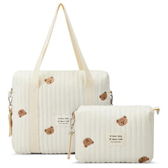 Paterr bear-pattern quilted diaper bag tote for on-the-go parenting