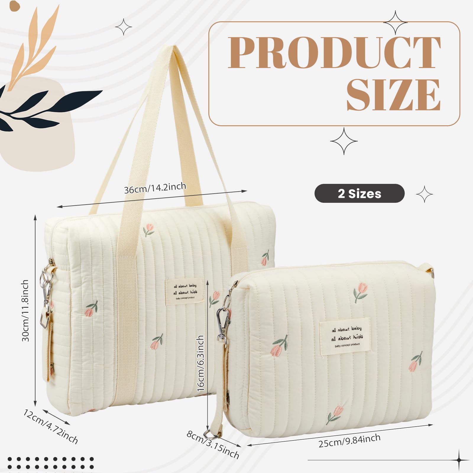 Paterr large diaper bag tote showing roomy dimensions for essentials.