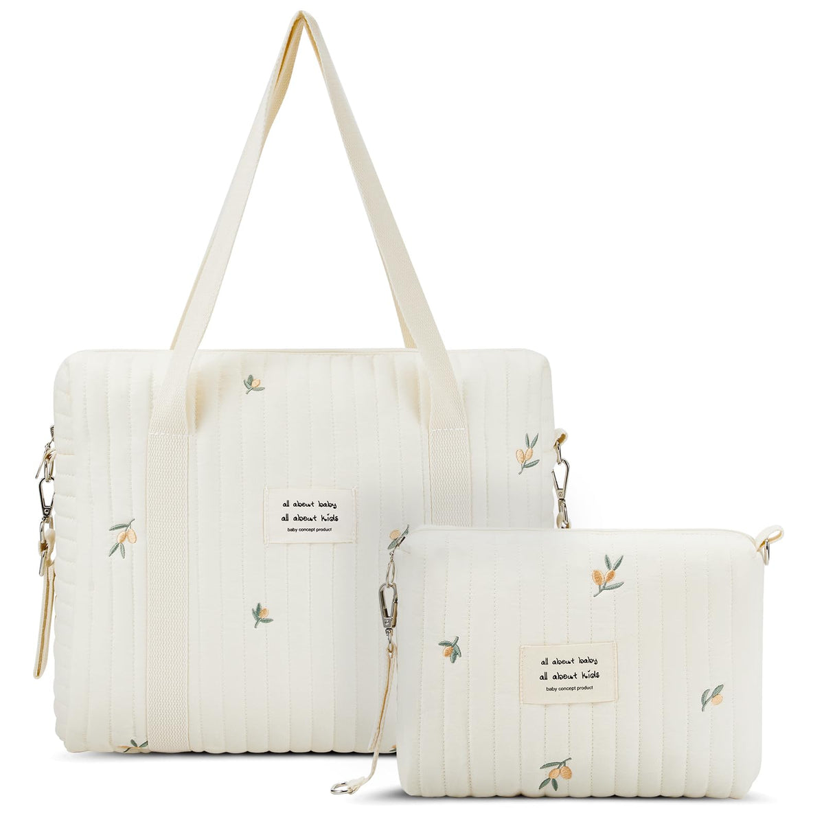 Paterr quilted diaper bag tote with olive flower design for stylish outings.