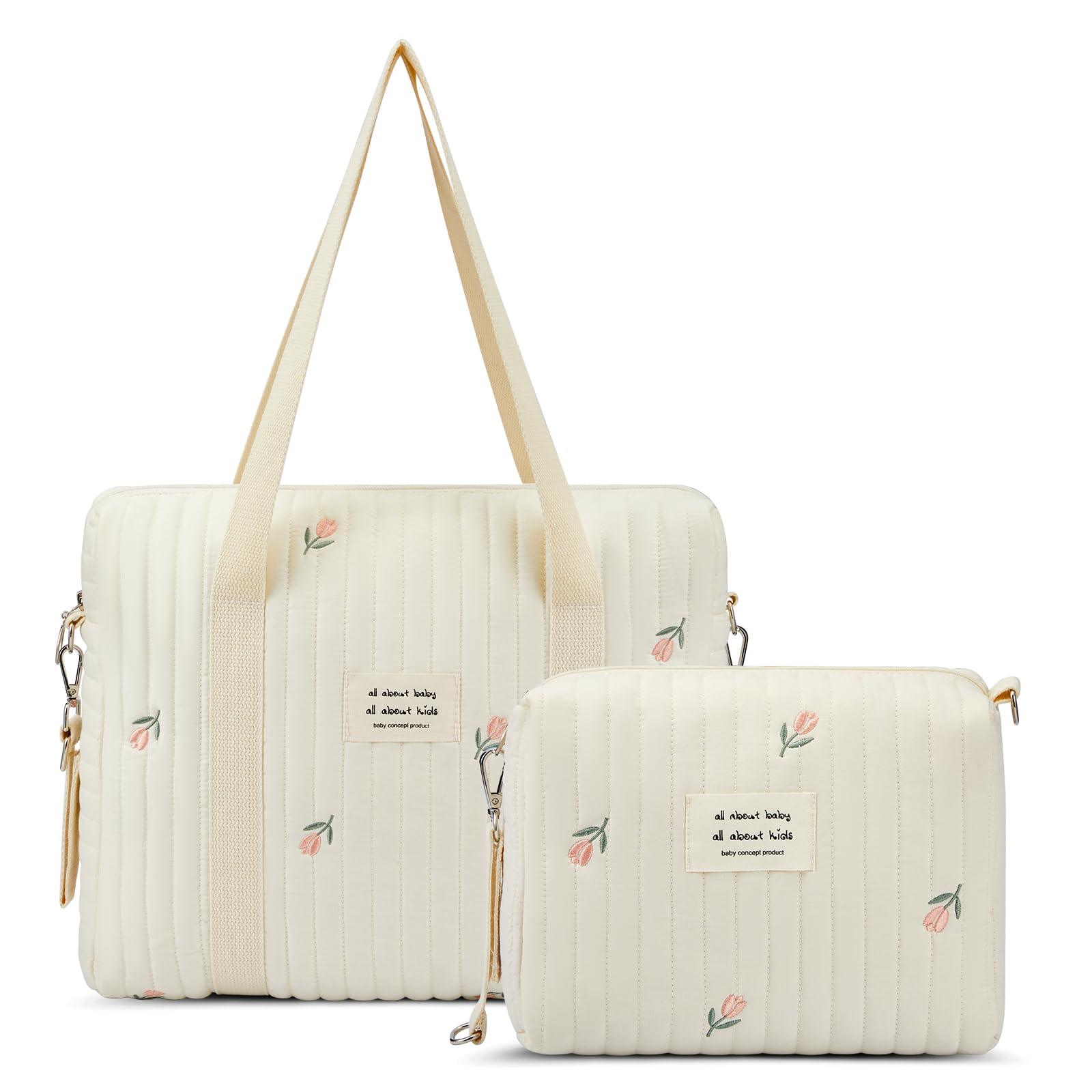 Paterr quilted diaper bag tote with tulip design, stylish storage solution.