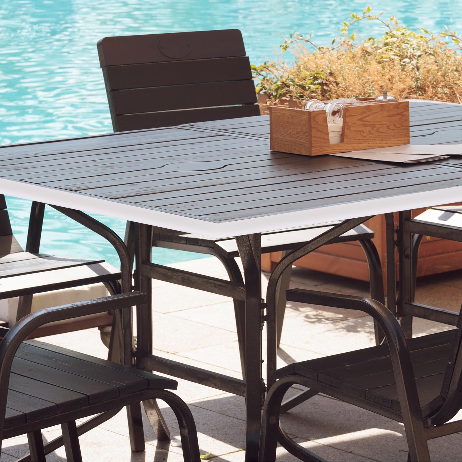 Chairs and shelves protected by PATIKIL edge banding for extended edge life.