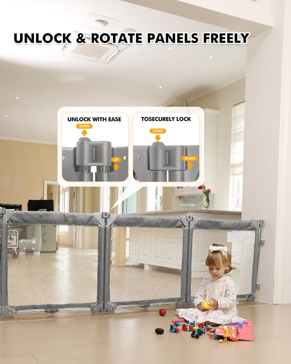 Patywaga 3-panel foldable gate assembly shows flexible setup for irregular spaces