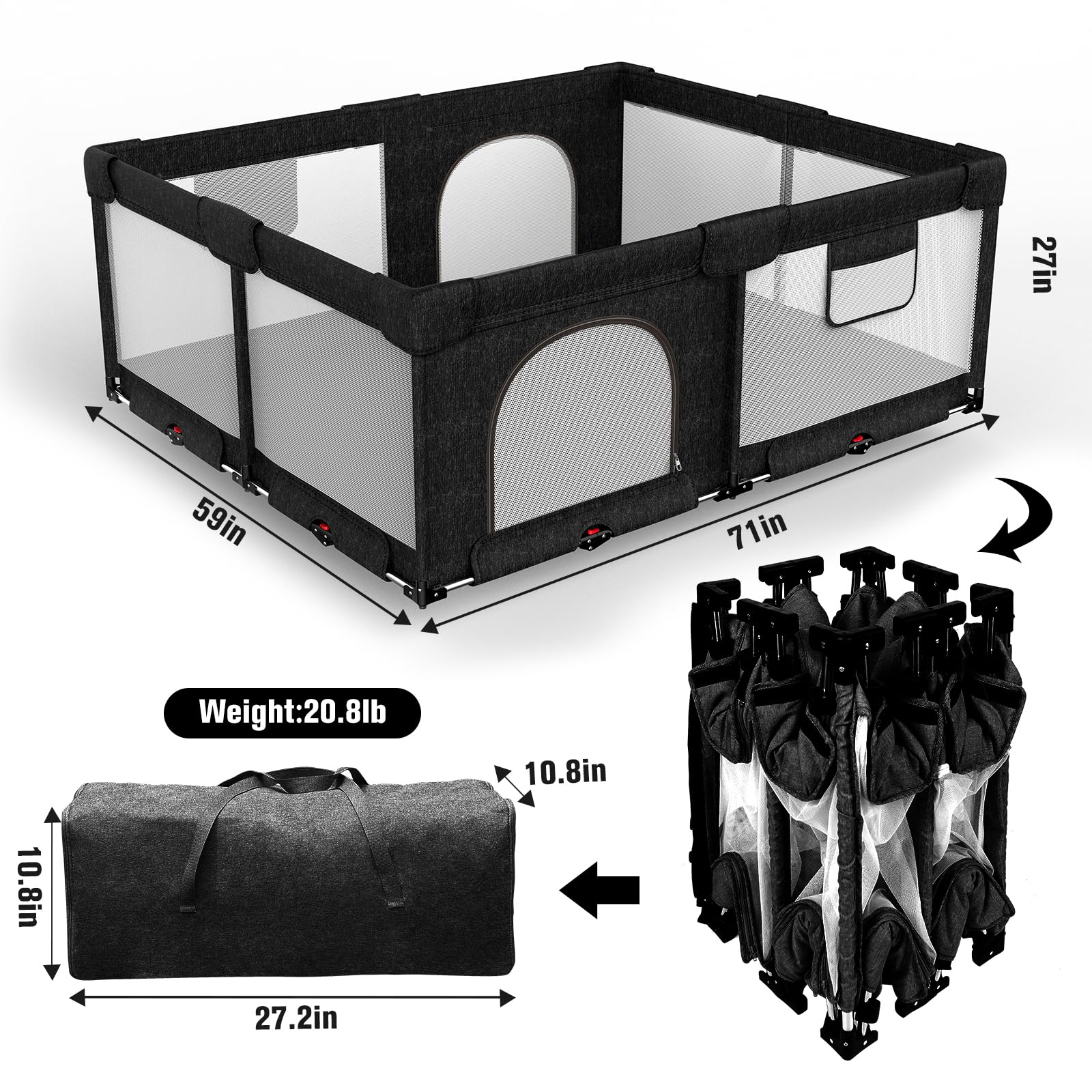 PATYWAGA extra-large playpen sized 59x71 inches for indoor or outdoor use