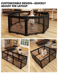 Patywaga foldable playpen folded for easy storage and space-saving.