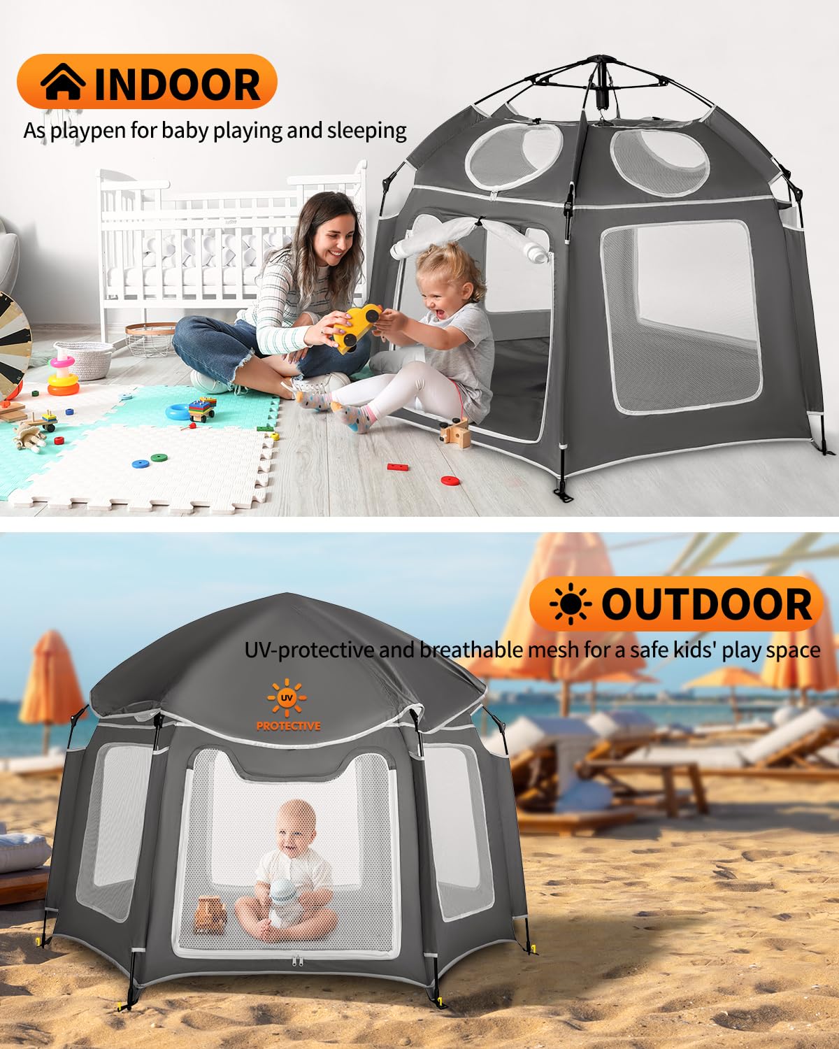 Patywaga foldable playpen fits a compact carry bag for travel.