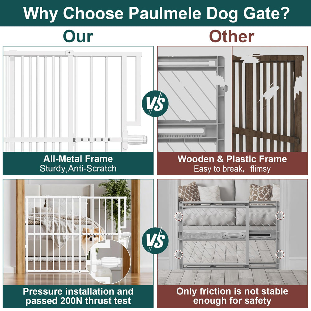 Paulmele all-metal dog gate frame feels sturdy against daily use.