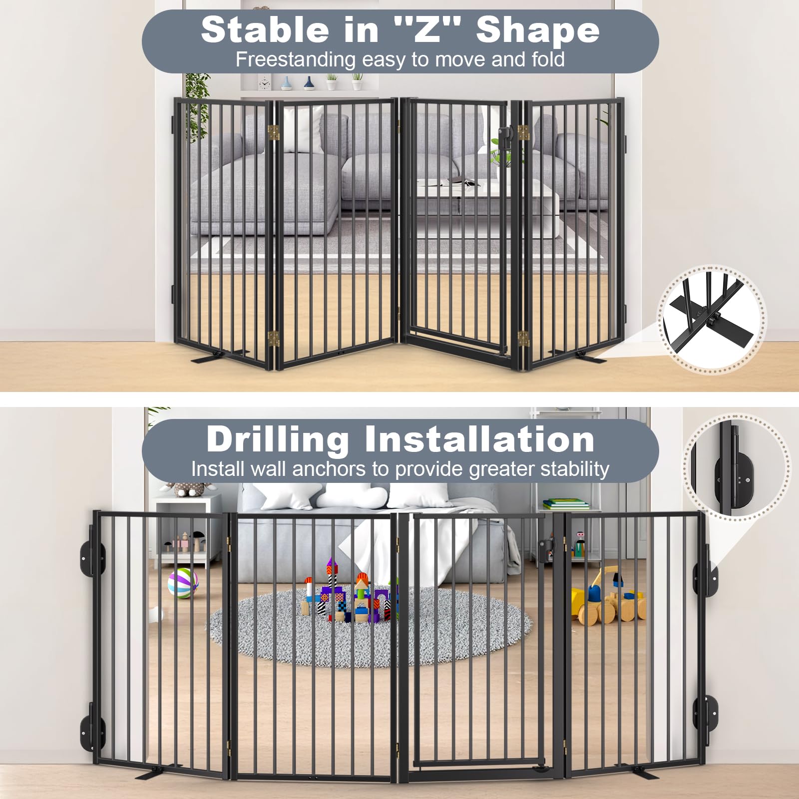 Paulmele gate anti slip feet stabilize freestanding use