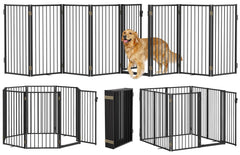 Paulmele dog gate front view in black, eight-panel design for wide doorway openings.