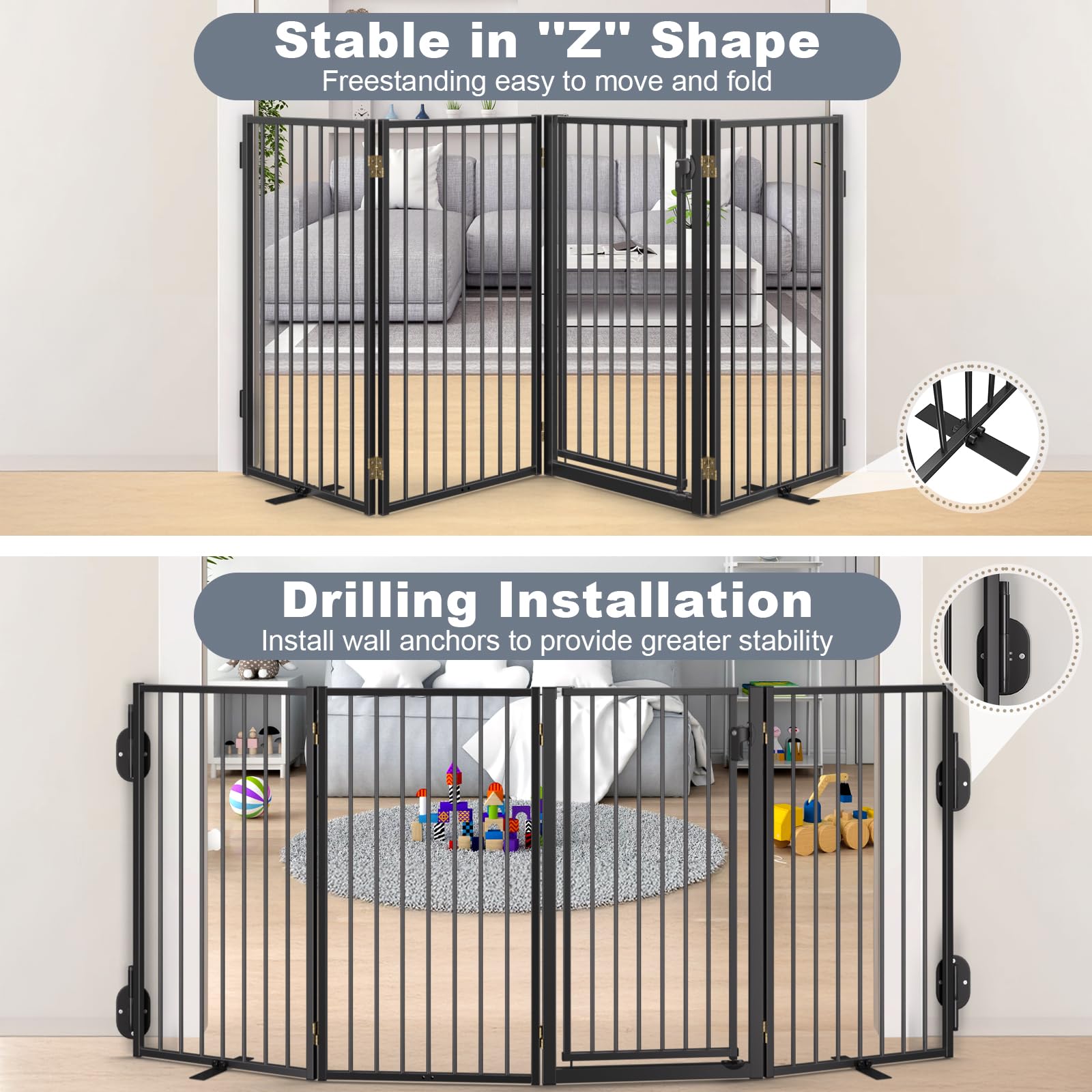 Paulmele anti-slip feet keep the gate stable on floors and decks.