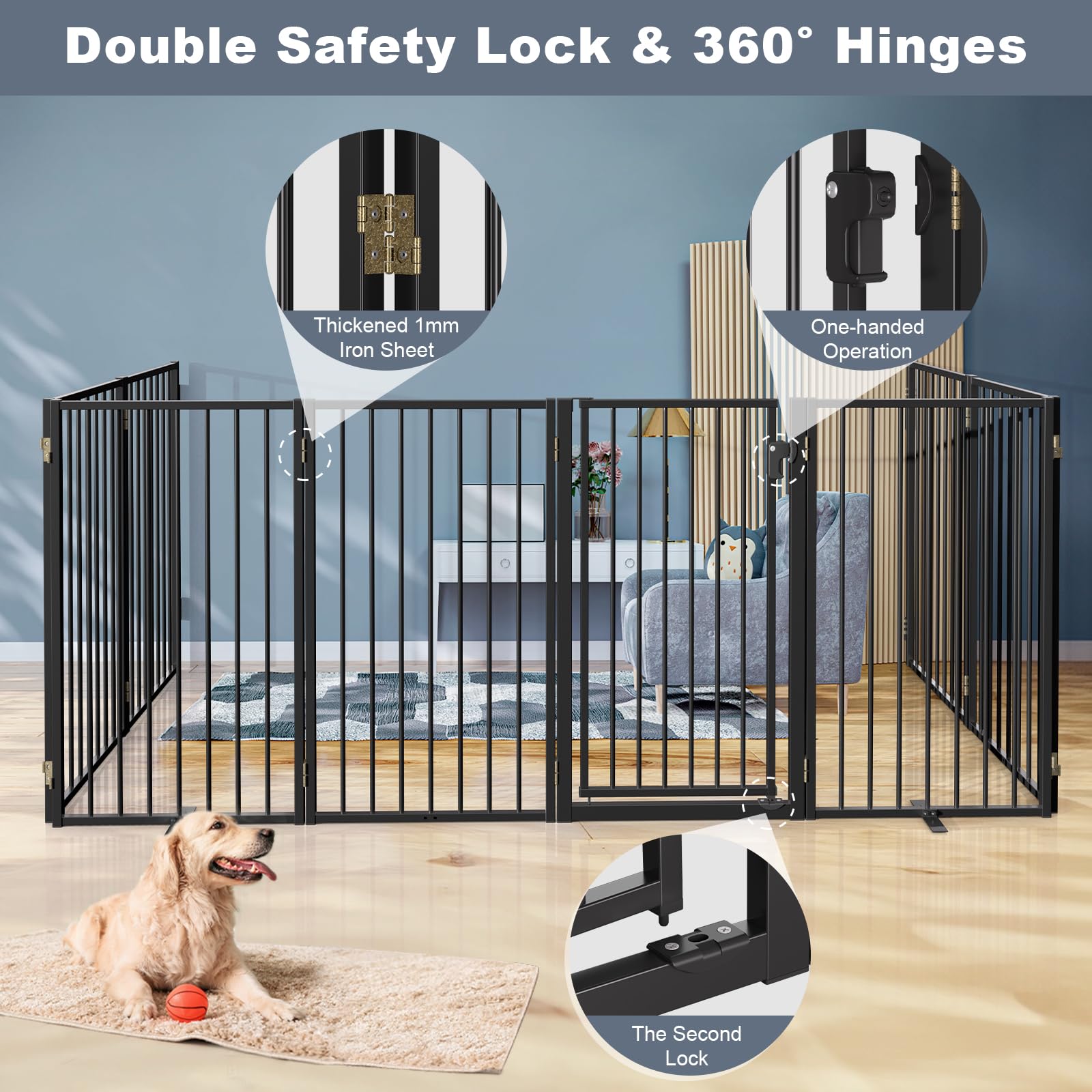 Paulmele gate with walk-through door showing convenient access and secure lock.
