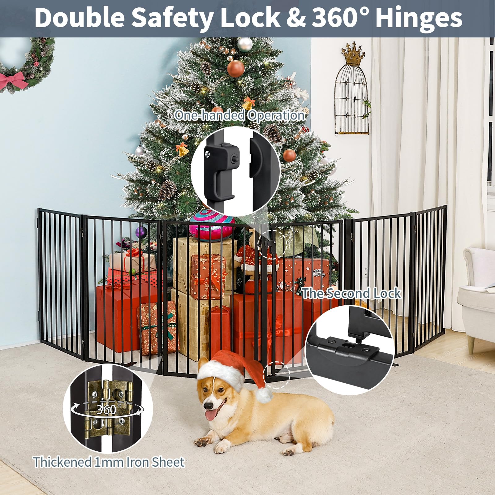 Paulmele dog gate with door double-lock system keeps the entry secure during busy moments.