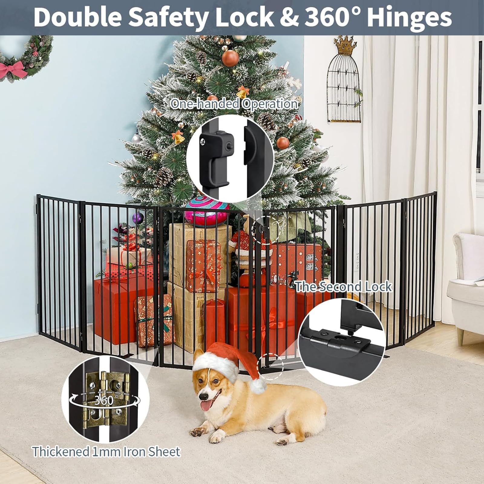 Paulmele gate door with double lock keeps pets secure during entry and exit.