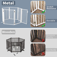 Paulmele dog gate with a double lock door for secure entry and exit.