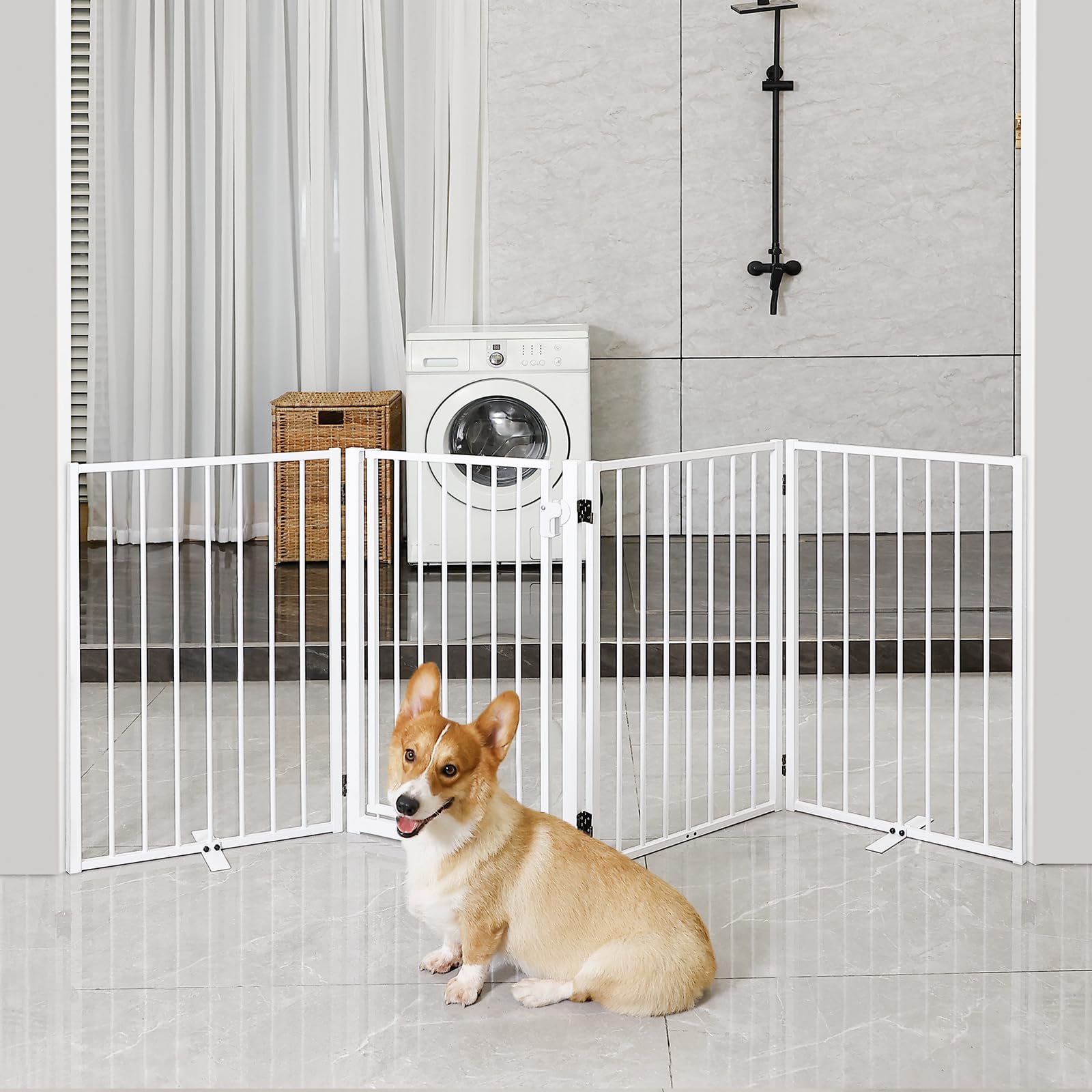 Paulmele foldable, portable dog gate setup for easy relocation.
