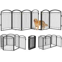 Paulmele full metal dog gate panels in a wide doorway for sturdy indoor/outdoor use.