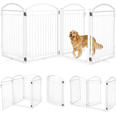 Paulmele full metal dog gate door closed, sturdy freestanding barrier for wide openings.