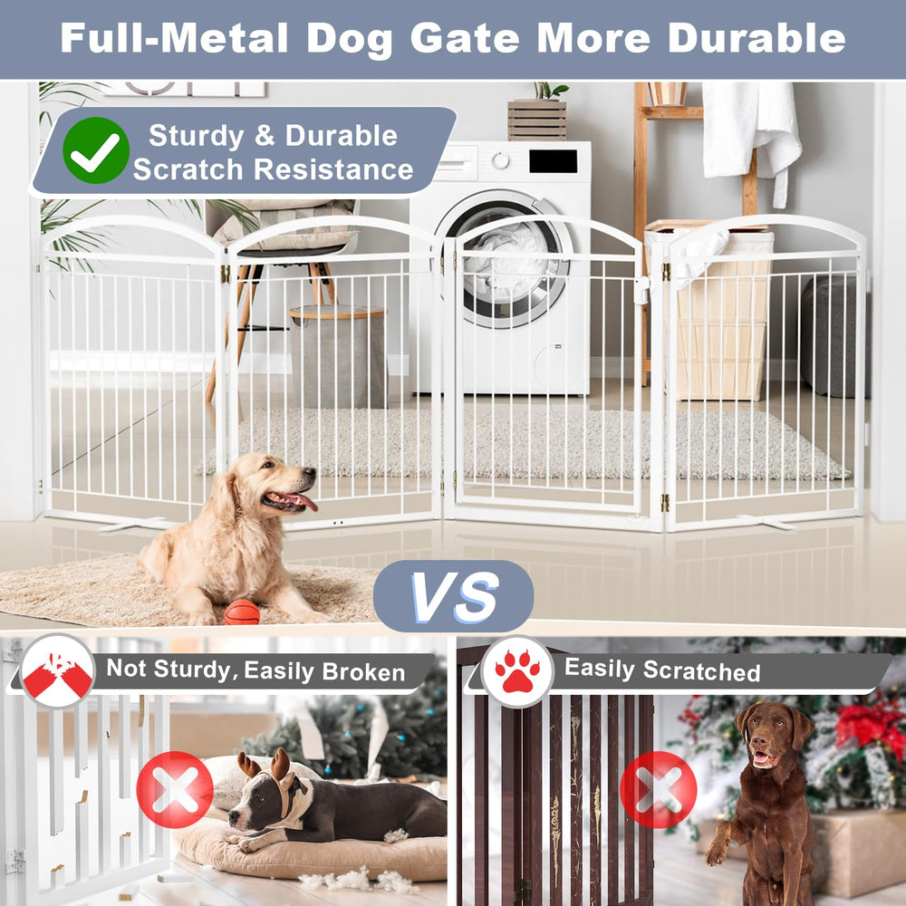 Paulmele full metal dog gate door open, convenient entry while keeping pets contained.