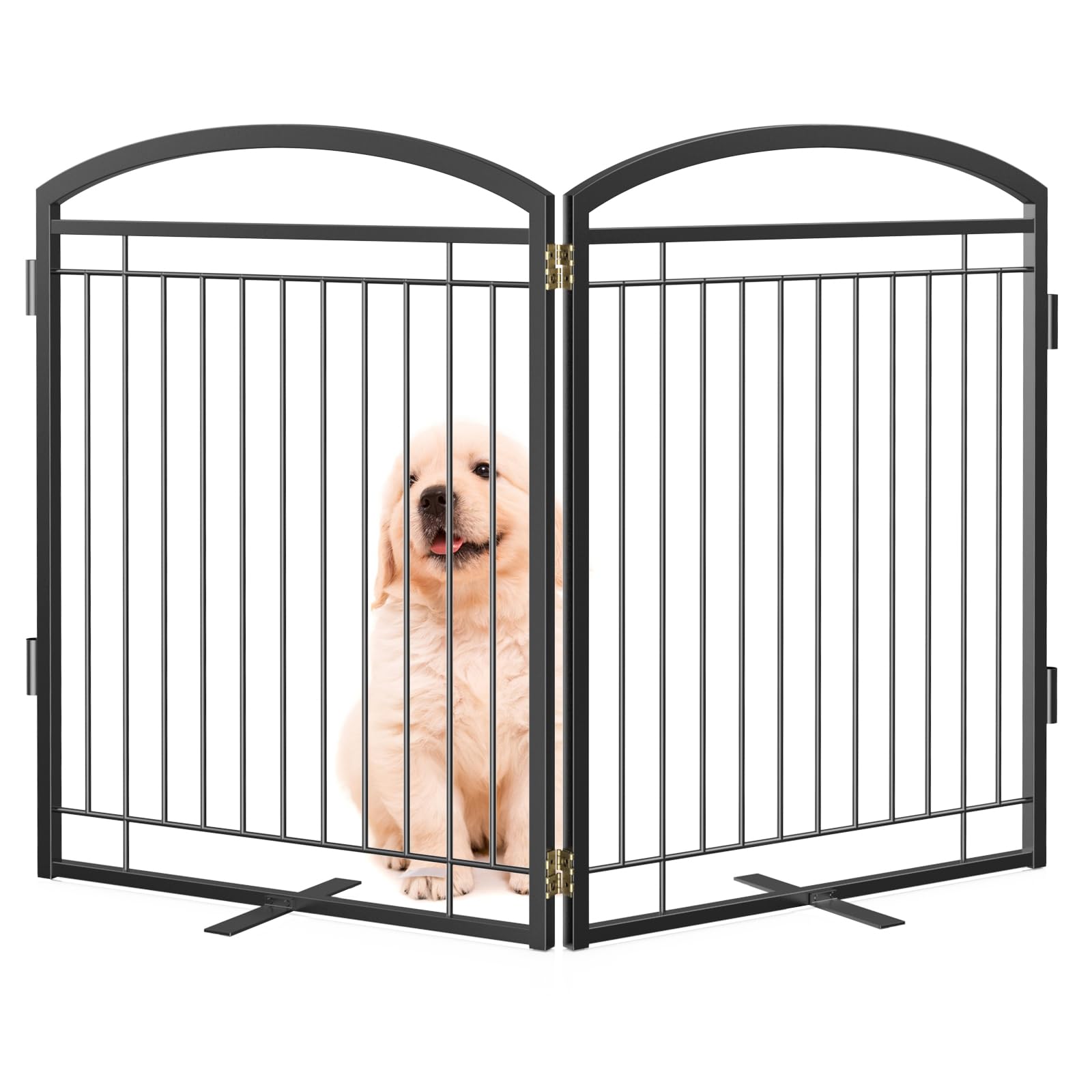 Paulmele full metal dog gate with walk-through door for easy access.