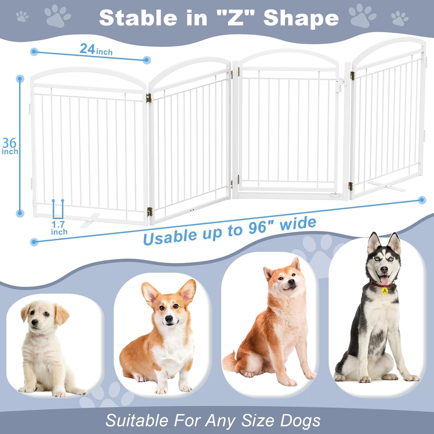 Paulmele full metal dog gate setup on deck or porch, wide barrier for pets.