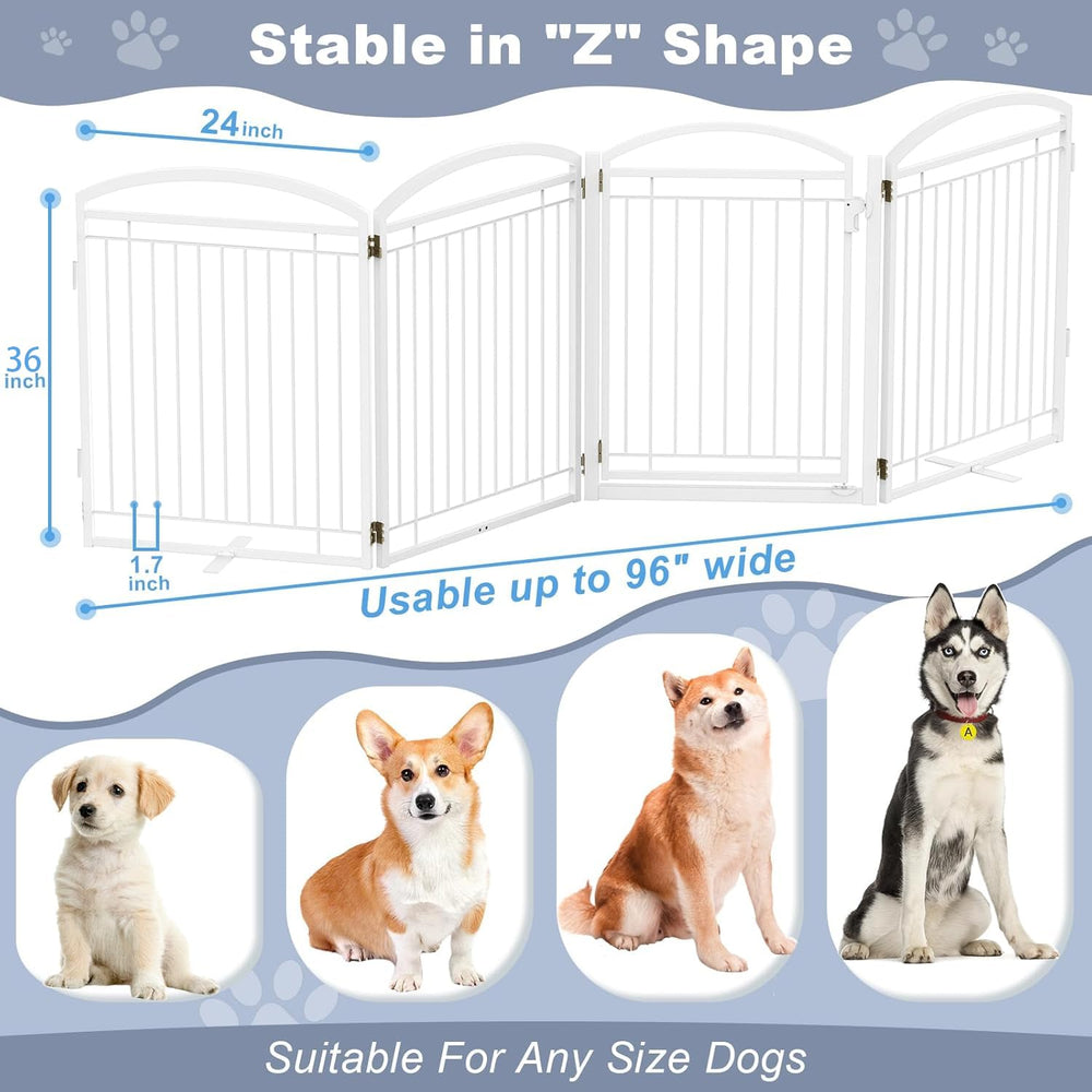 Paulmele full metal dog gate setup on deck or porch, wide barrier for pets.