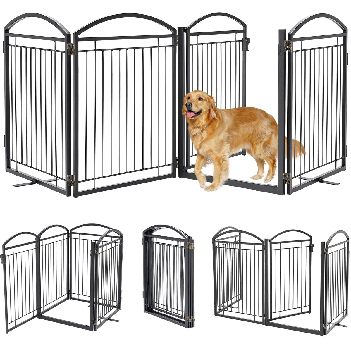 Paulmele full metal dog gate with walk-through door for easy indoor-outdoor use