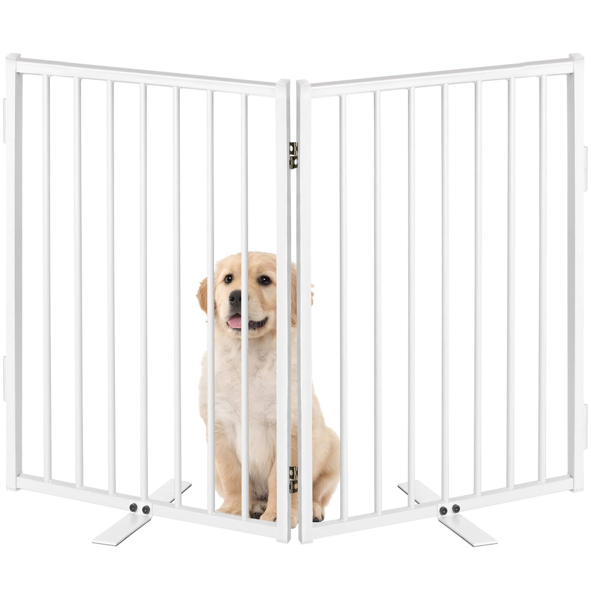 Paulmele metal freestanding dog gate with door for secure indoor and outdoor use.