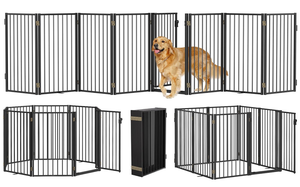 Paulmele metal freestanding dog gate with door blocks doorway for easy access