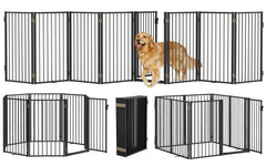 Paulmele metal freestanding dog gate with door blocks doorway for easy access