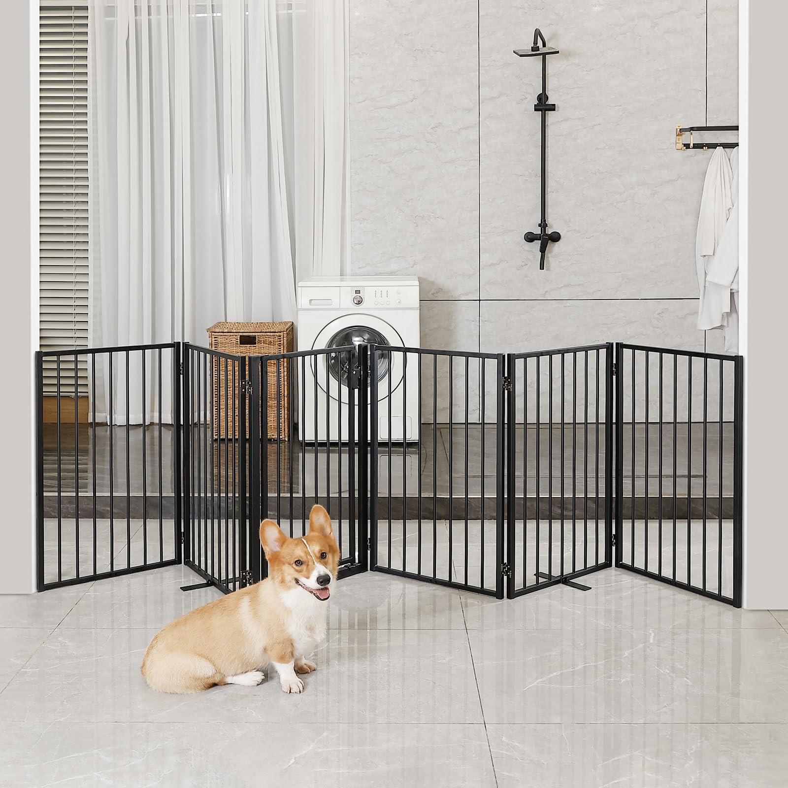Paulmele outdoor-indoor dog gate is suitable for decks, yards, and porches.