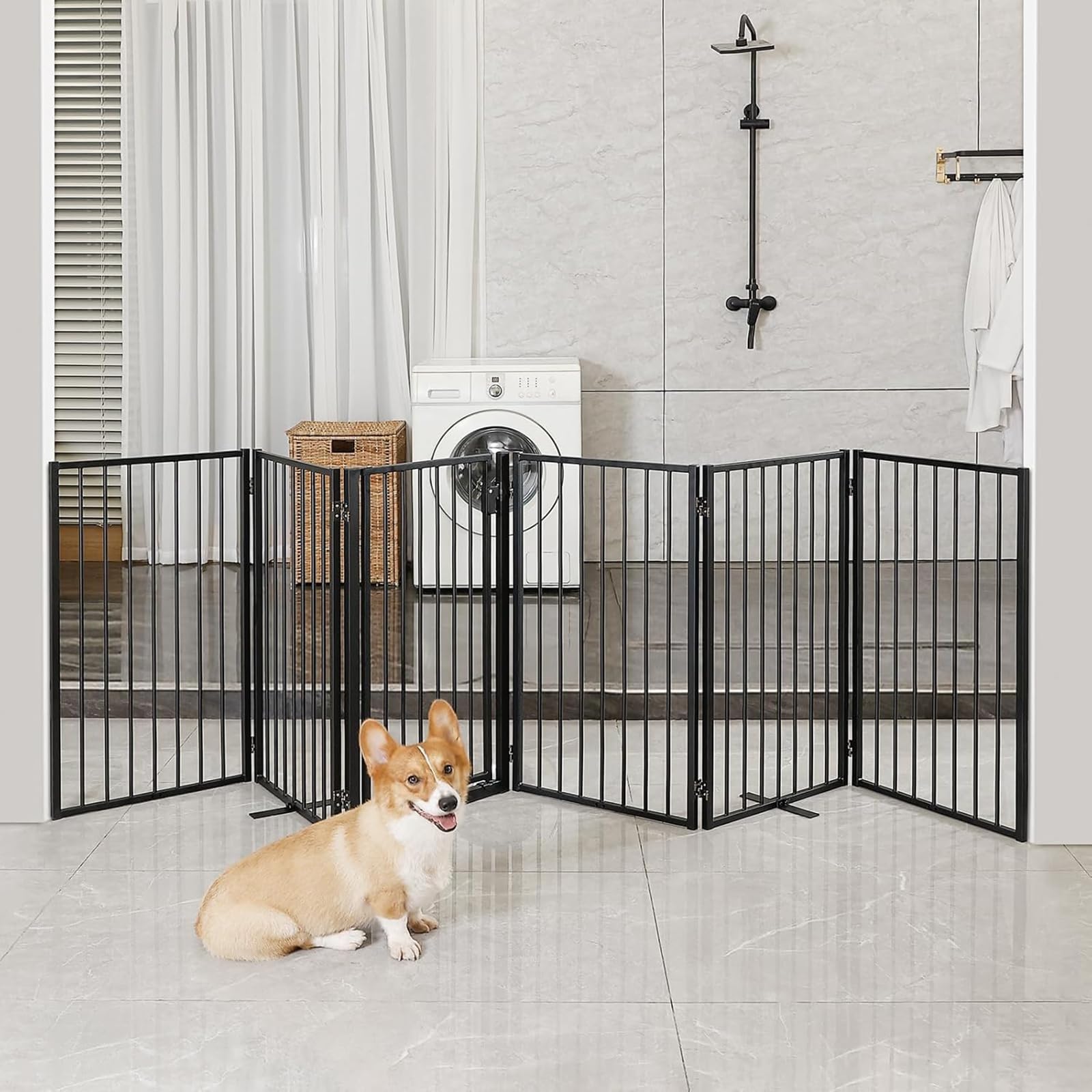 Paulmele metal gate suitable for outdoor and indoor use from doorway to deck.