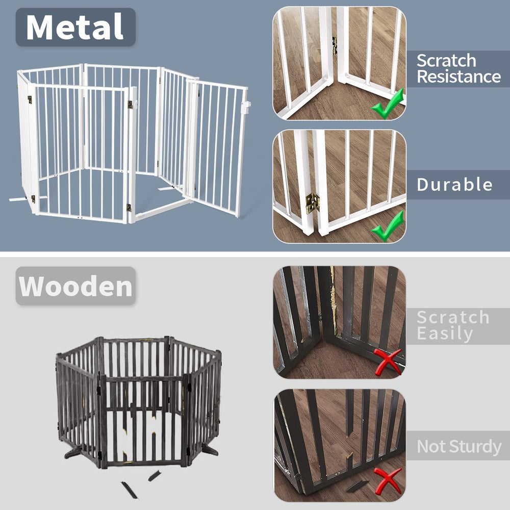 Paulmele dog gate with double-lock walk-through door for safety and easy access.