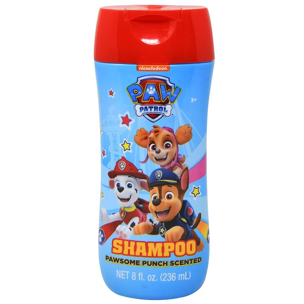 Paw Patrol 8 oz bottle front view, tear-free kids shampoo with fruity scent