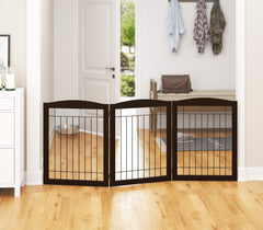 PAWLAND 72-inch extra wide gate in espresso, front view, three-panel design for large spaces
