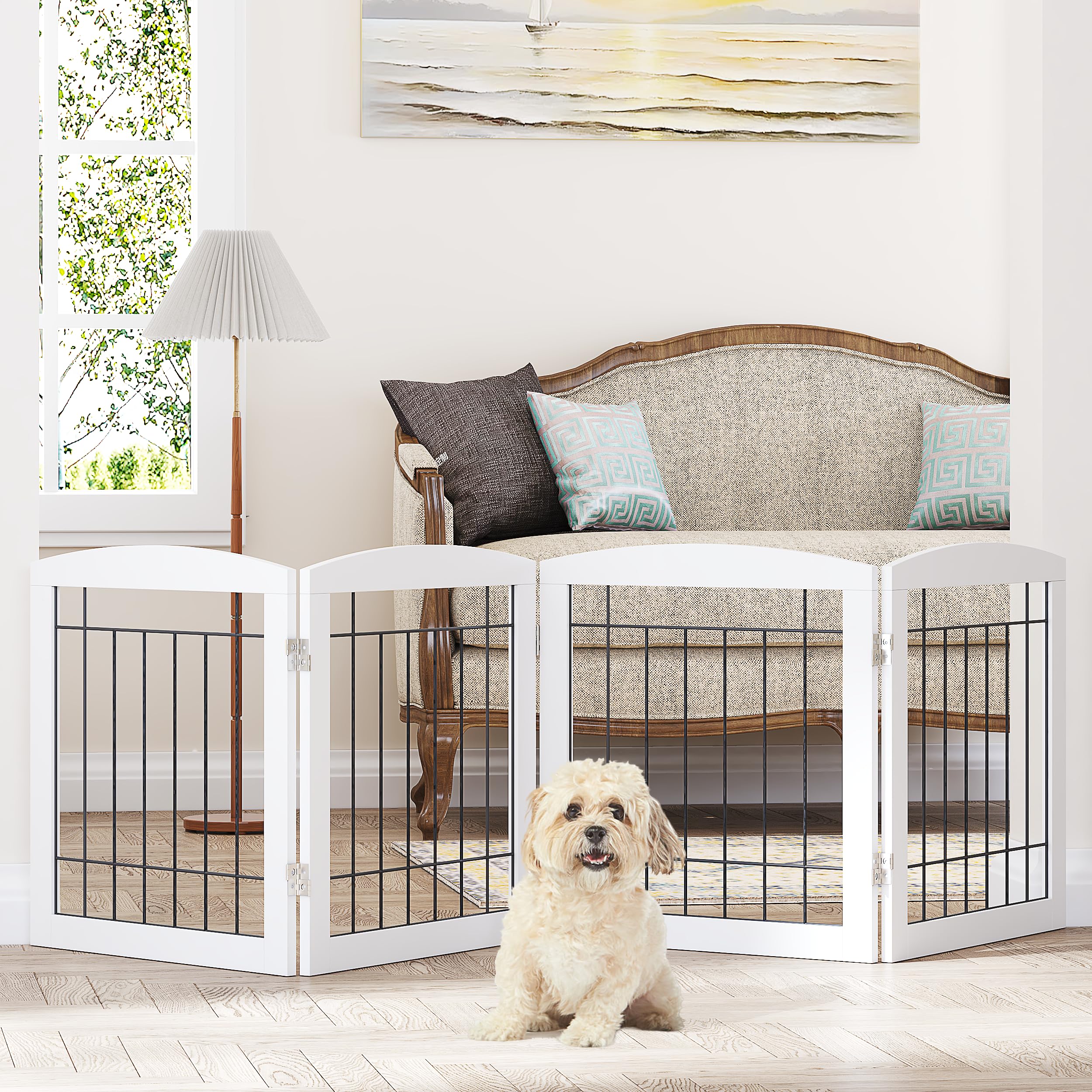 PAWLAND dog gate folded for hallway use, easy room separation and safety.