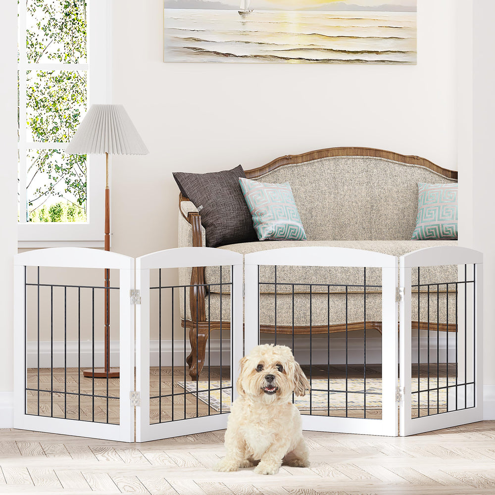 PAWLAND dog gate folded for hallway use, easy room separation and safety.