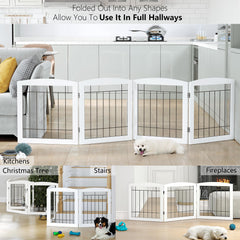 PAWLAND dog gate freestanding in living room, no installation needed.